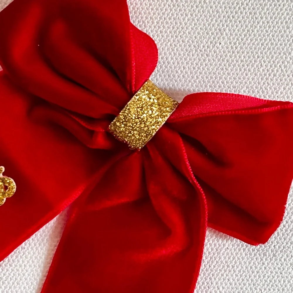 Red Christmas Hair Bow with Gold Accents For Kids